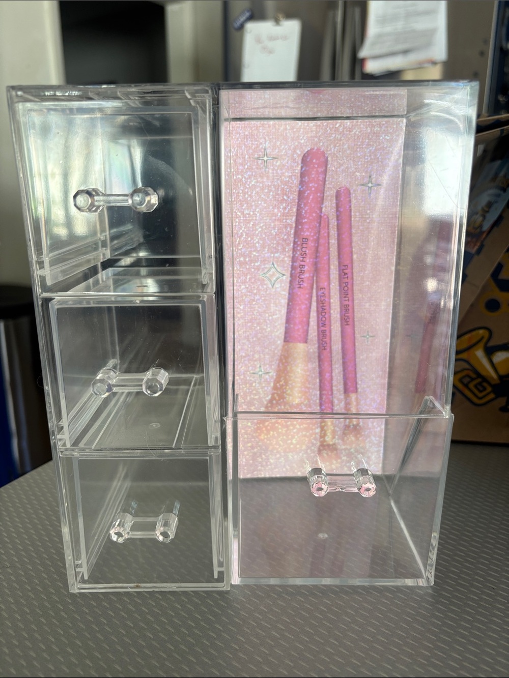 Ulta Beauty Clear Acrylic Makeup Organizer with Pink Back Panel